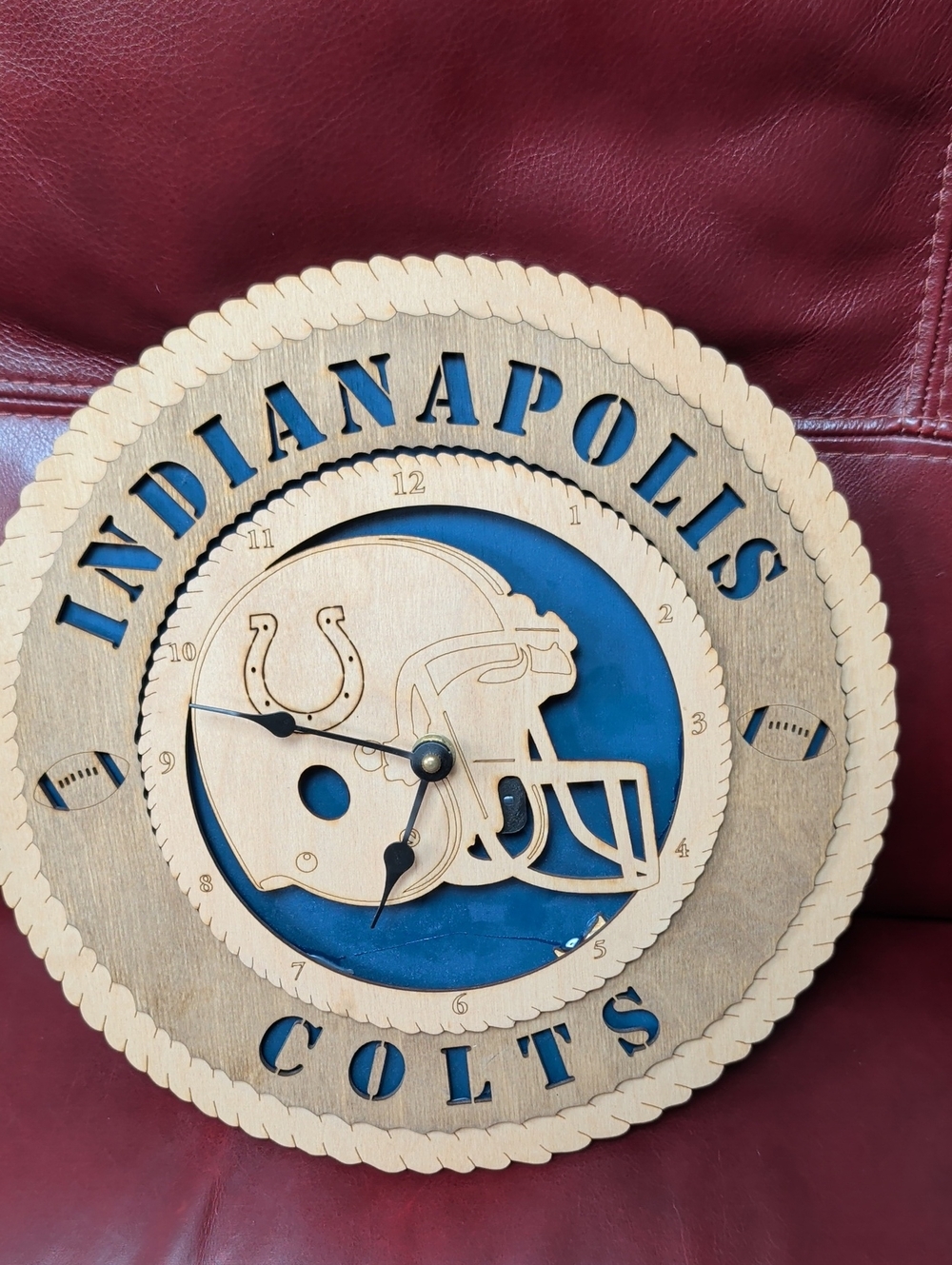 Indianapolis Colts Wooden Wall Clock - Blue and Natural Finish